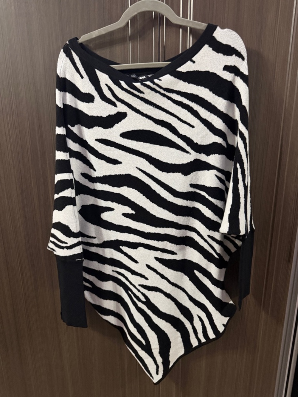 Fashion Nova Black & White Zebra‎ Off-Shoulder Sweater Mini Dress